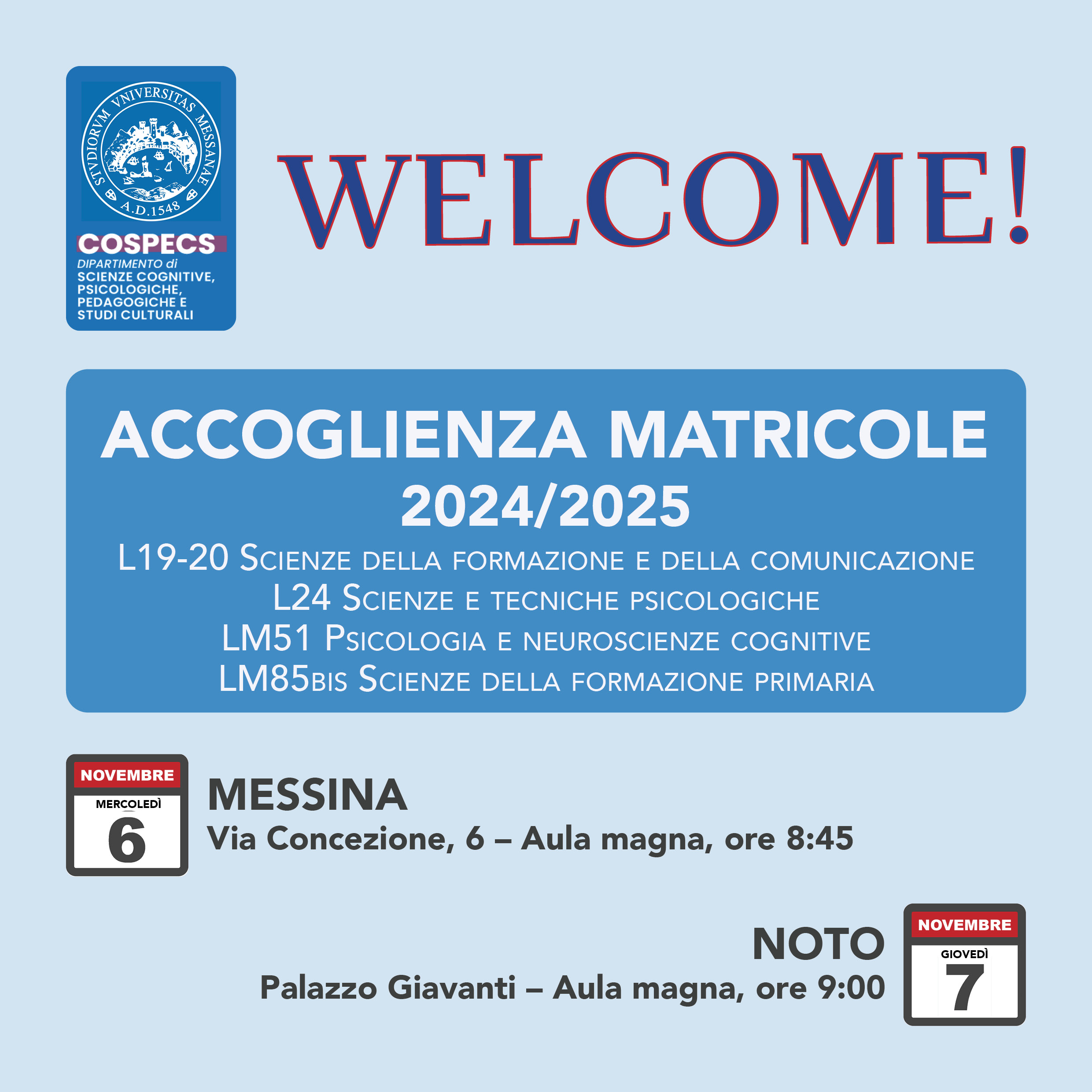 Banner aggiornato del Welcome Day